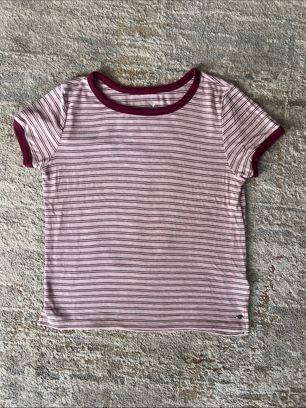 American Eagle Outfitters Pink Striped Tee with Berry Trim